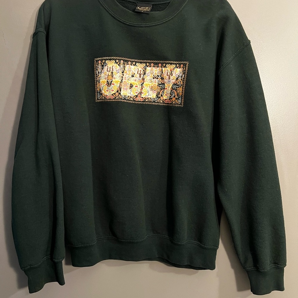 Obey Green Crewneck Sweater with Logo